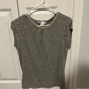 Blumarine Gray Pearl-Embellished Women's Top